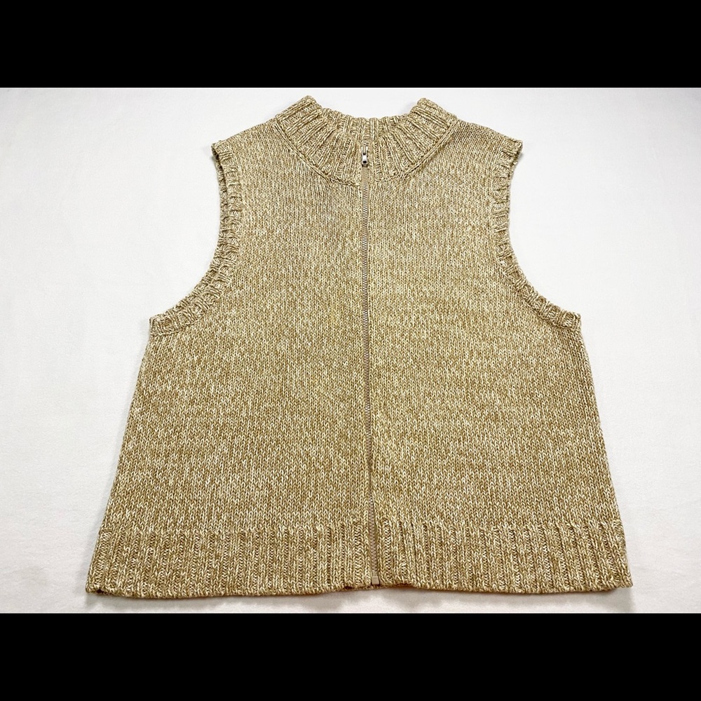 Talbots Full Zip 100% Cotton Tan Sleeveless Vest Size XL